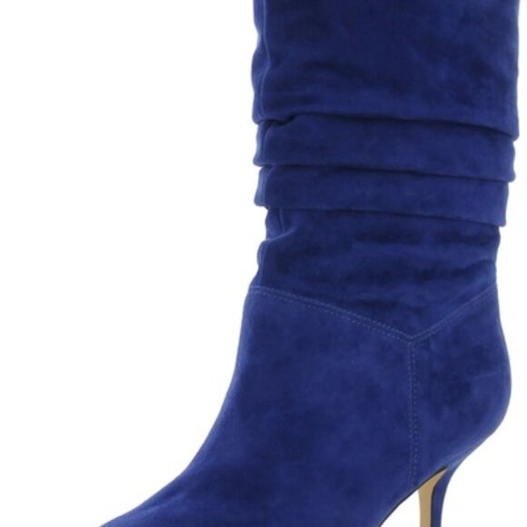 New Nine West MYCKI WOMENS SLOUCHY POINTED TOE MID-CALF BOOTS IN BLUE, - Picture 4 of 5